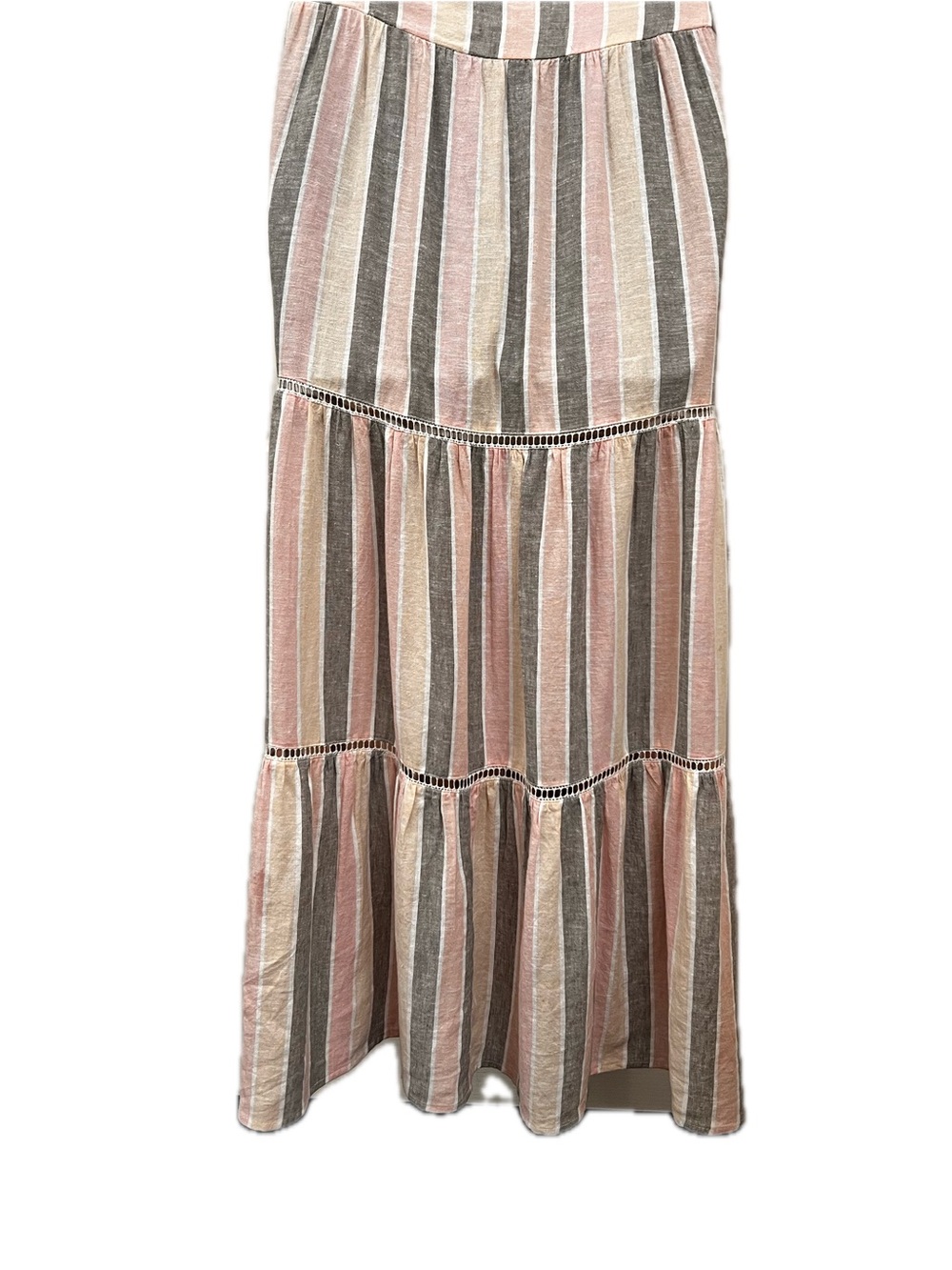 Caslon Pink Gray Stripe Linen Blend Tiered Maxi Dress Small - Picture 11 of 13